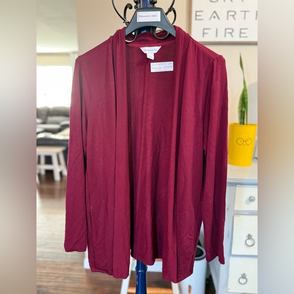 Liz Claiborne Deep Wine/Burgundy Open Front Cardigan w/ Pockets, Size L - Picture 1 of 10